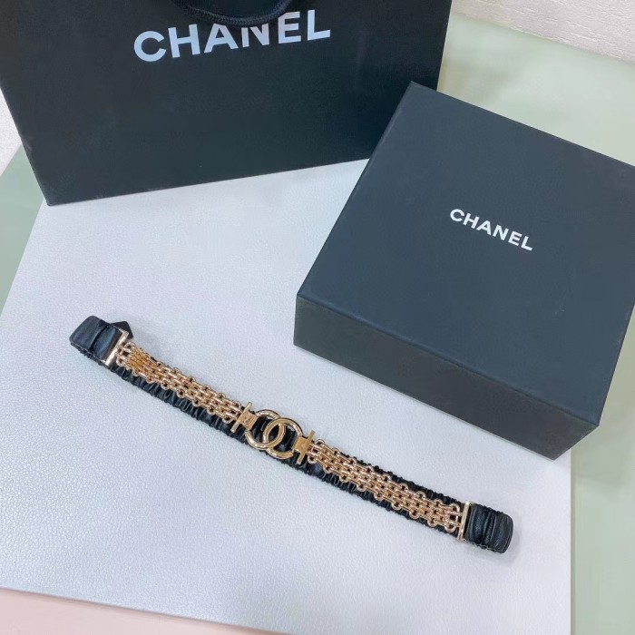 Chanel Women CC Chain Belt Lambskin Leather Gold-Tone Metal Strass Black