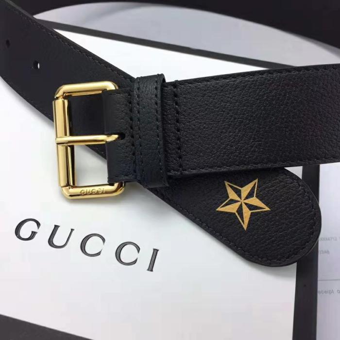 Gucci Unisex Belt with Bees and Stars Bet in Black Metal-Free Tanned Leather