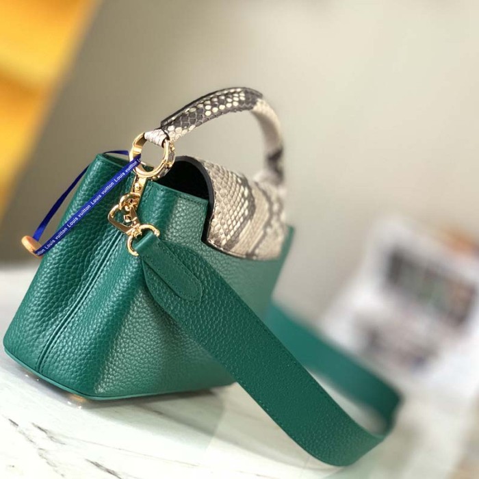 Louis Vuitton LV Women Capucines Mini Handbag Emeraude Green Taurillon Leather Python Skin