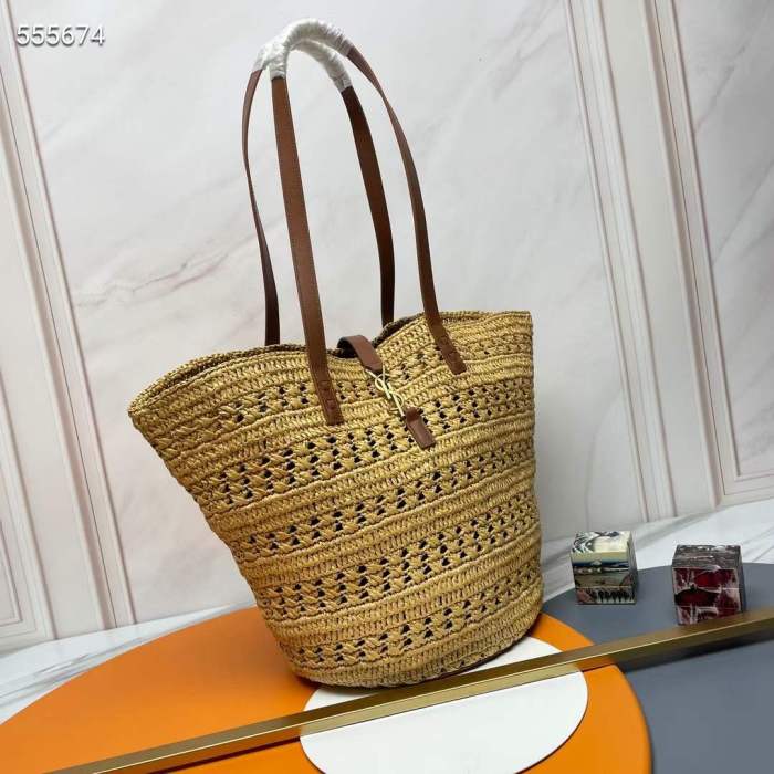 Saint Laurent YSL Women Panier Medium Bag Raffia Sandy