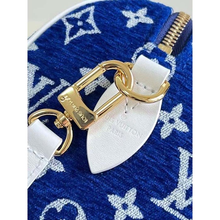 Louis Vuitton Women Speedy Bandouliere 20 Bag Blue Monogram Jacquard Velvet Cowhide