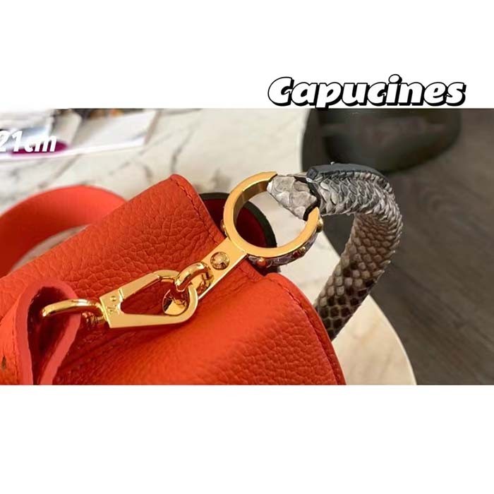 Louis Vuitton LV Women Capucines Mini Handbag Orange Taurillon Leather Python Skin