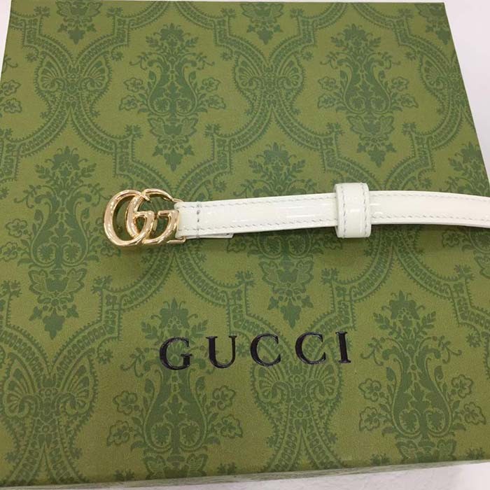 Gucci Unisex GG Thin Patent Double G Belt White Leather 1.3 CM Width