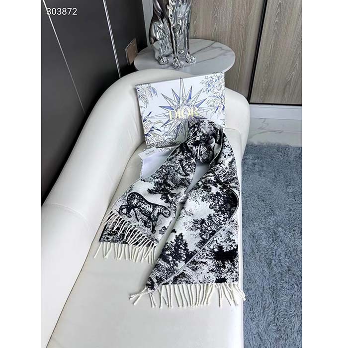 Dior Unisex CD Toile De Jouy Sauvage Scarf Navy Blue Cashmere and Wool