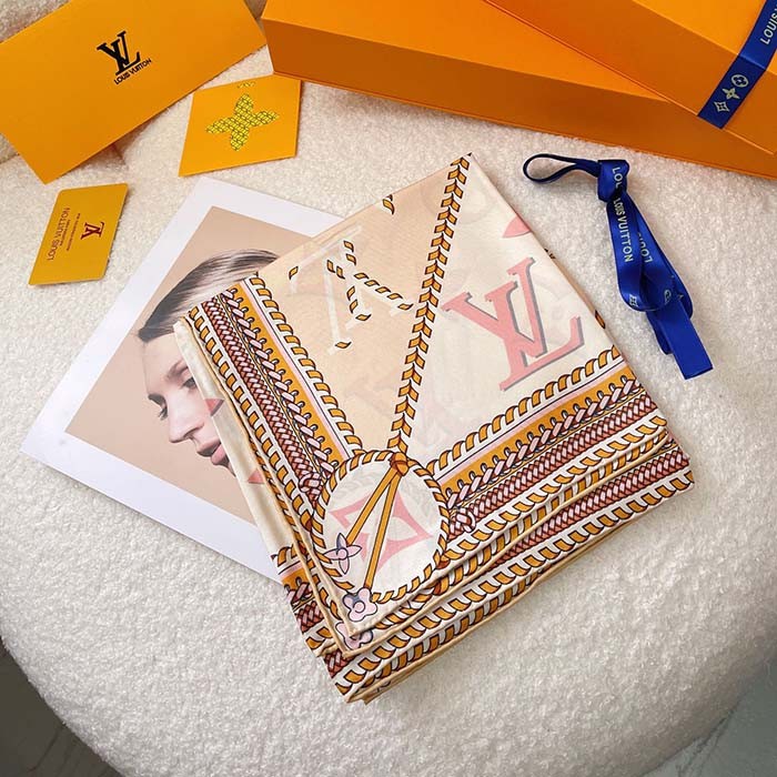 Louis Vuitton LV Women Braided Monogram Printed Scarf Beige Silk Monogram Pattern