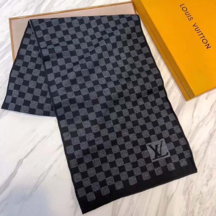 Louis Vuitton LV Men Petit Damier Scarf NM Wool-Black