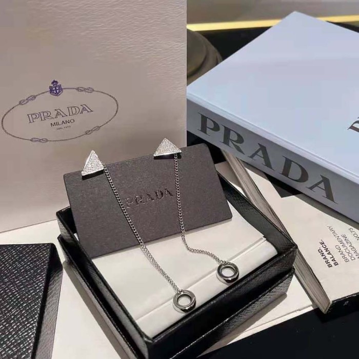 Prada Women Crystal Logo Jewels AirPods Pendant Earrings