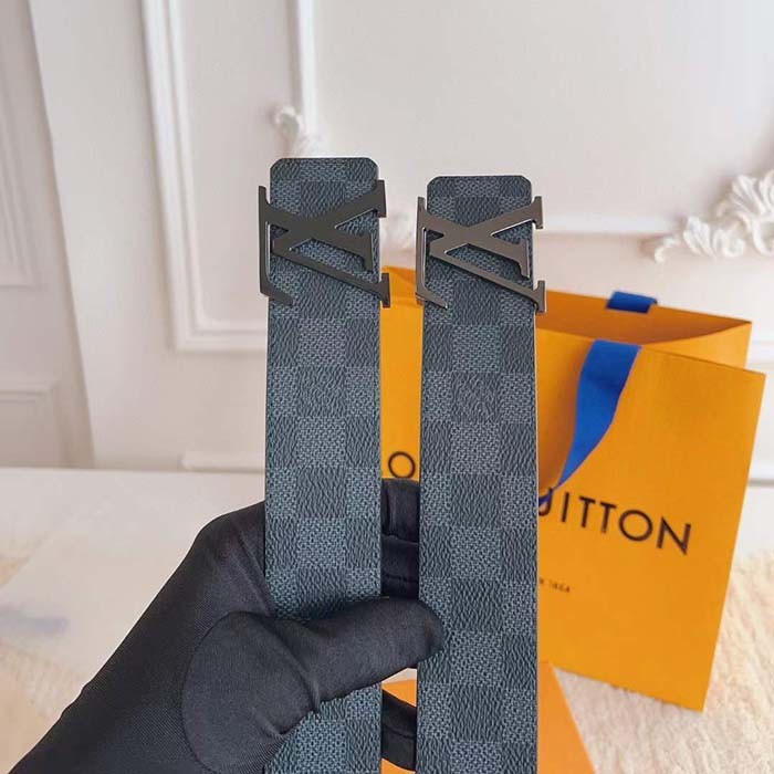 Louis Vuitton Unisex LV Initiales 40 MM Reversible Belt Grey Canvas Calf Leather M0213T