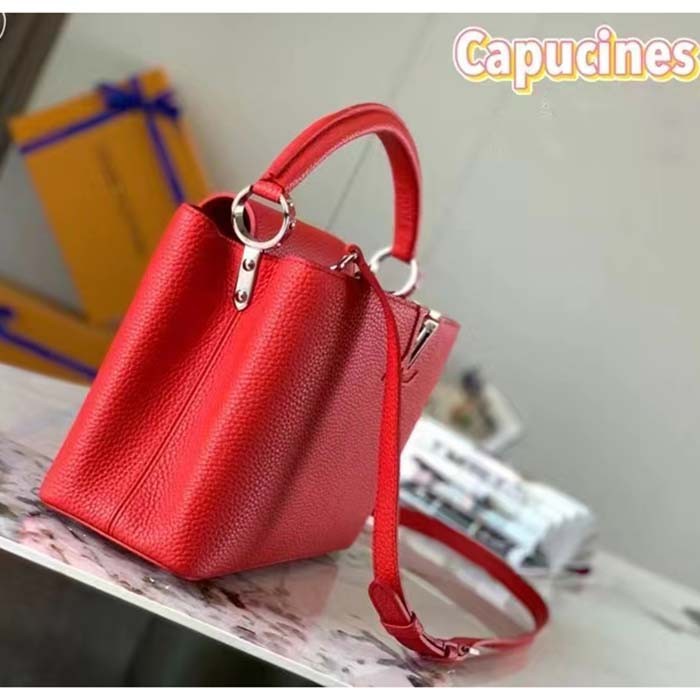 Louis Vuitton LV Women Capucines Mini Handbag Scarlet Red Taurillon Cowhide Leather