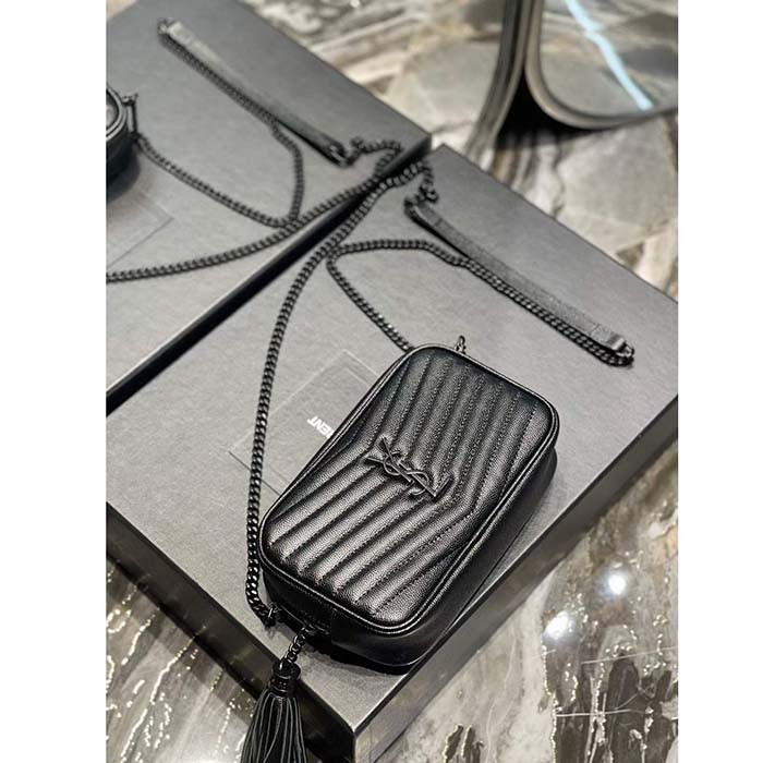 Saint Laurent YSL Women Mini Lou Quilted Leather Black Zip Closure