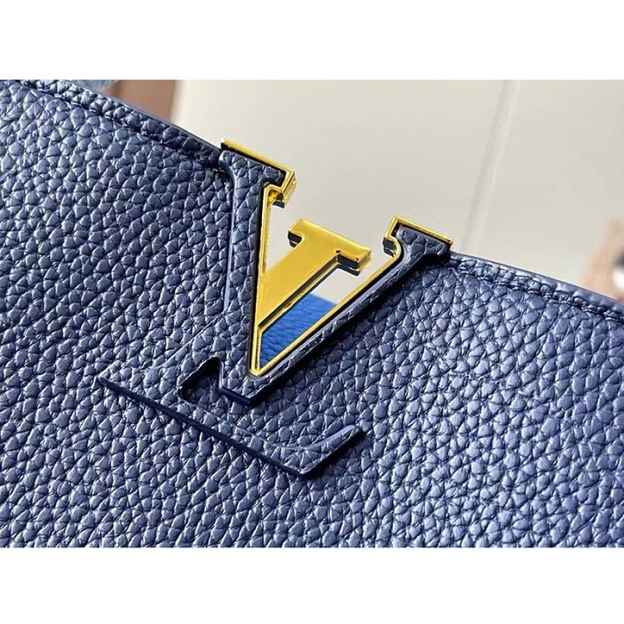 Louis Vuitton LV Women Capucines MM Handbag Navy Blue Taurillon Leather