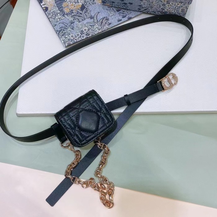 Dior Unisex CD Dior Caro Belt Removable Pouch Black Smooth Calfskin Cannage 15 MM