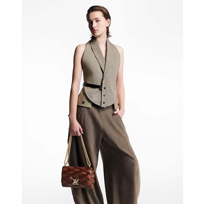 Louis Vuitton LV Women GO-14 MM Smoked Tan Lamb Leather Cowhide Leather