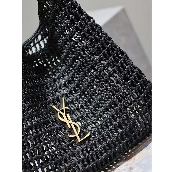 Saint Laurent YSL Women Oxalis Bag Raffia Macrame Black Brass