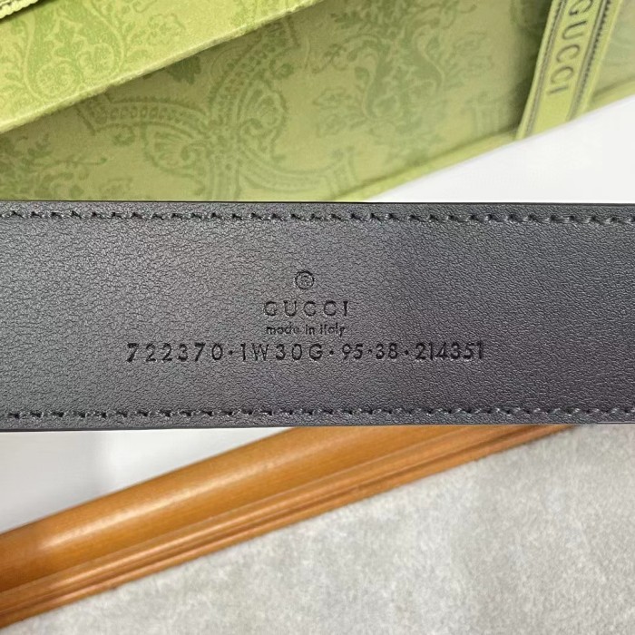 Gucci Unisex Belt Rectangular Buckle Black GG Supreme Canvas 3.6 CM Width