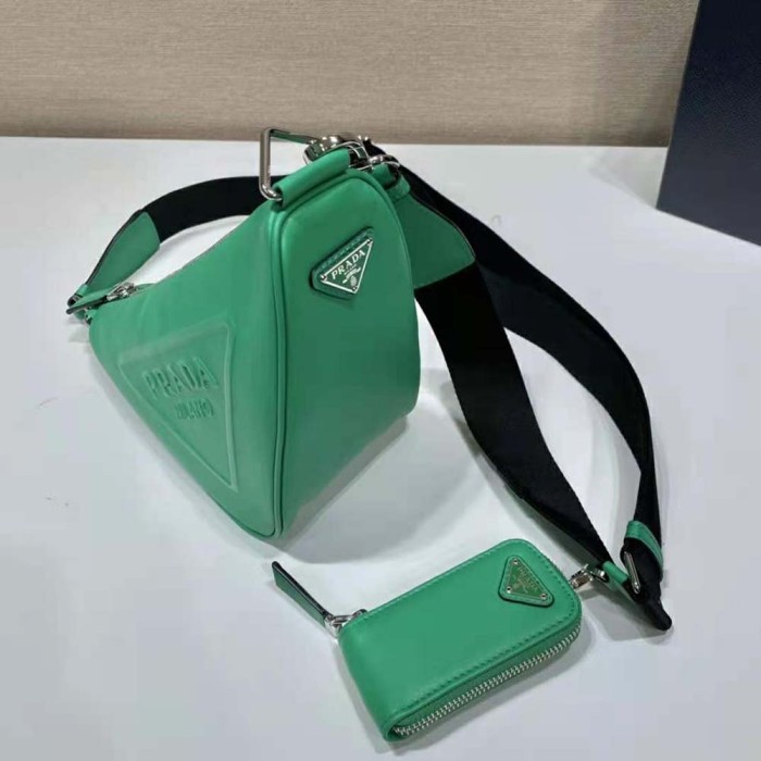 Prada Women Leather Triangle Shoulder Bag-Green