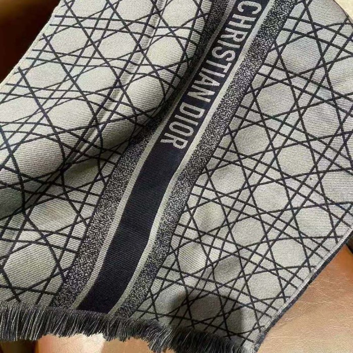 Dior Unisex Cannage Scarf Navy Blue and Gray Cashmere and Virgin Wool