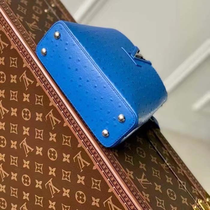 Louis Vuitton LV Women Capucines Mini Menthe Blue Goatskin Ostrich Leather Monogram Flower