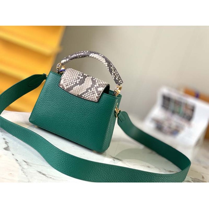 Louis Vuitton LV Women Capucines Mini Handbag Emeraude Green Taurillon Leather Python Skin
