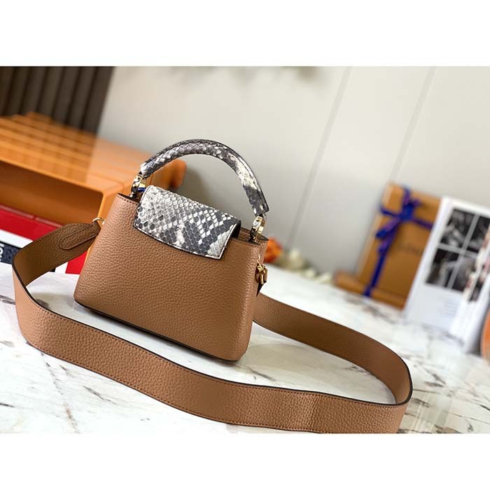 Louis Vuitton LV Women Capucines Mini Handbag Golden Yellow Taurillon Leather Python Skin