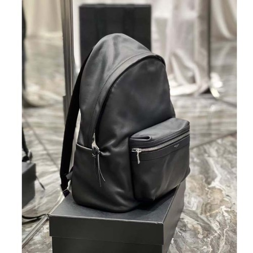 Saint Laurent YSL Unisex City Bacpack Black Matte Calfskin Leather Double Zip