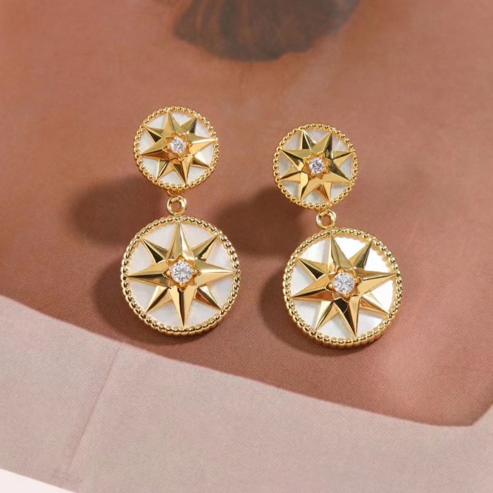 Dior Women CD Rose Des Vents Earring Yellow Gold Diamonds Pearl