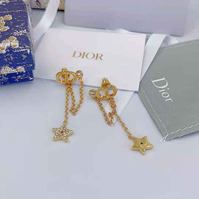 Dior Women Petit CD Earrings Gold-Finish Metal and White Crystals