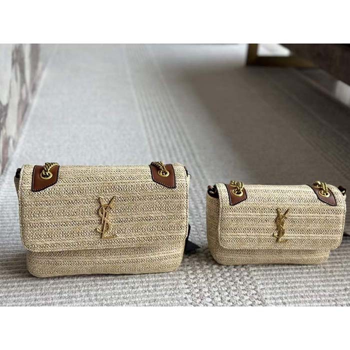 Saint Laurent YSL Women Niki Medium Chain Bag Raffia Leather
