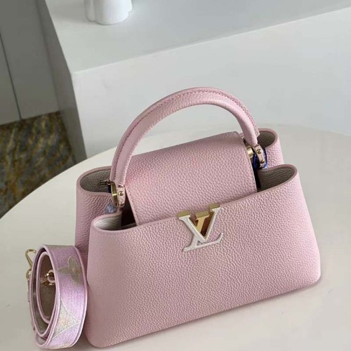Louis Vuitton LV Women Capucines MM Handbag Pink Taurillon Leather Canvas