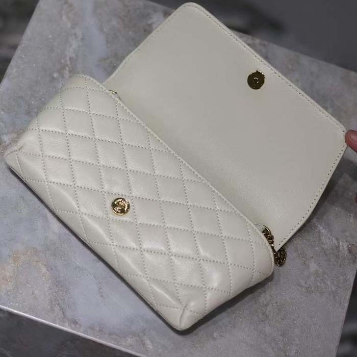 Saint Laurent YSL Women White Gaby Chain Phone Holder Quilted Lambskin Metal