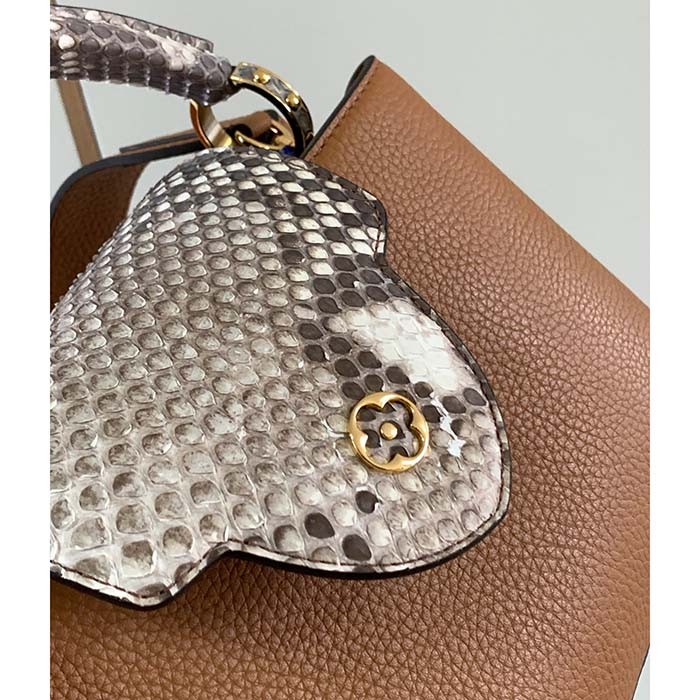 Louis Vuitton LV Women Capucines BB Handbag Brown Taurillon Python Skin Leather