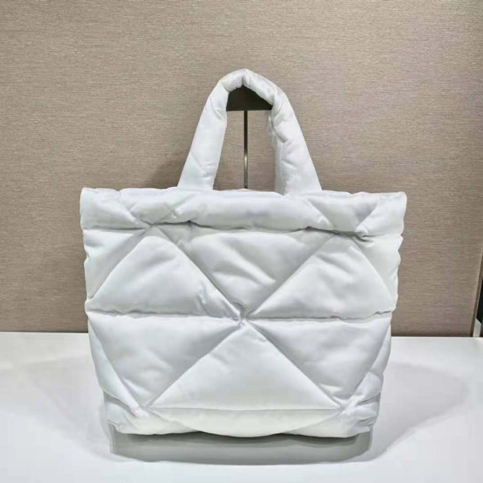 Prada Women Padded Re-Nylon Tote Bag-White