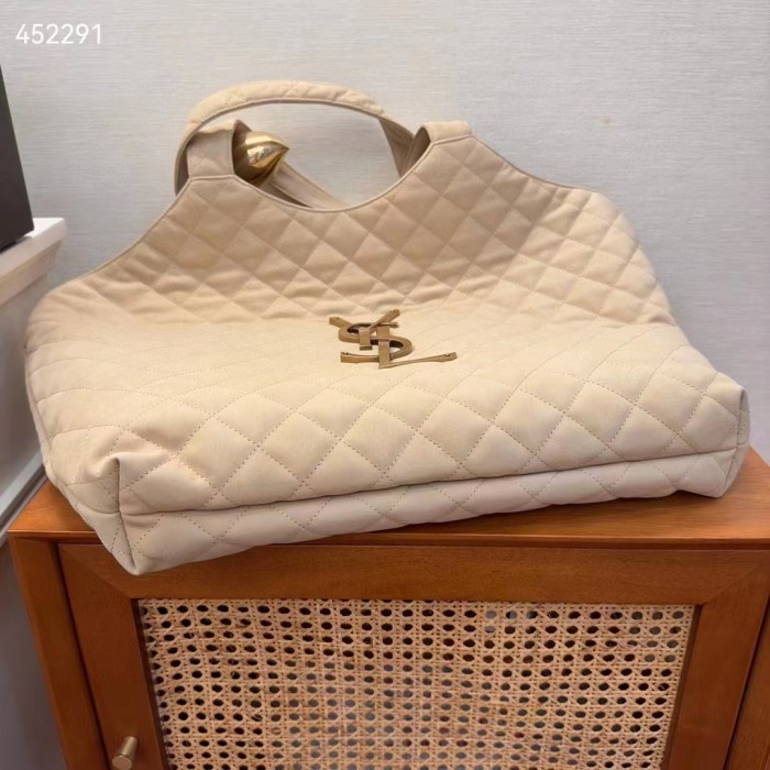 Saint Laurent YSL Women Icare Maxi Shopping Bag Quilted Nubuck Suede Beige STYLE ID 698651AABR89748