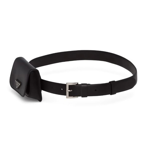 Prada Women Leather Belt With a Hybrid Multifunctional Design-Black