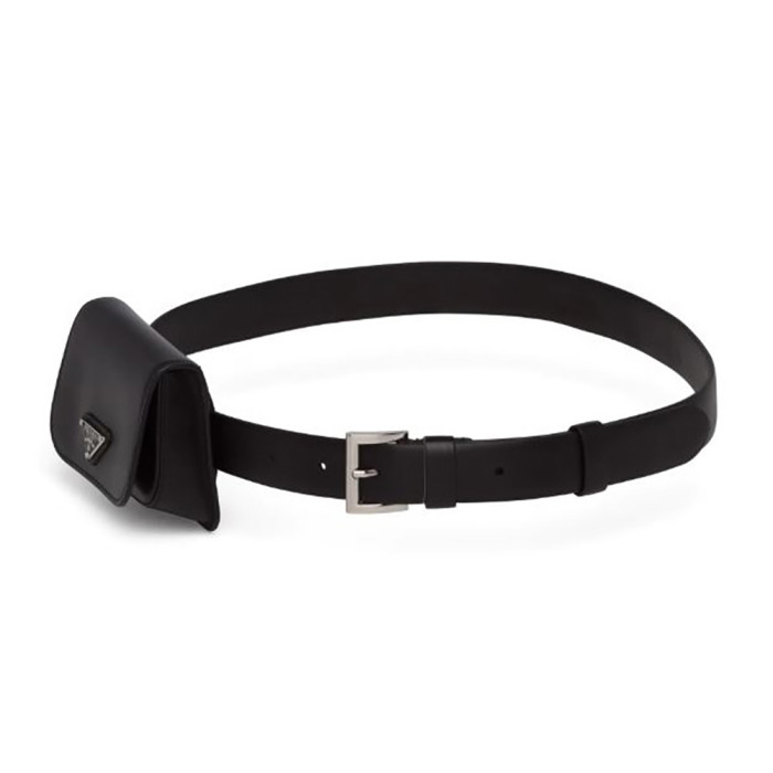 Prada Women Leather Belt With a Hybrid Multifunctional Design-Black