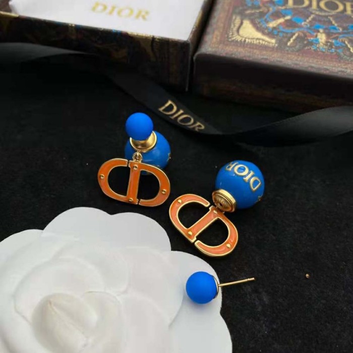 Dior Women Tribales Earring Gold-Finish Metal with Fluorescent Blue Lacquer