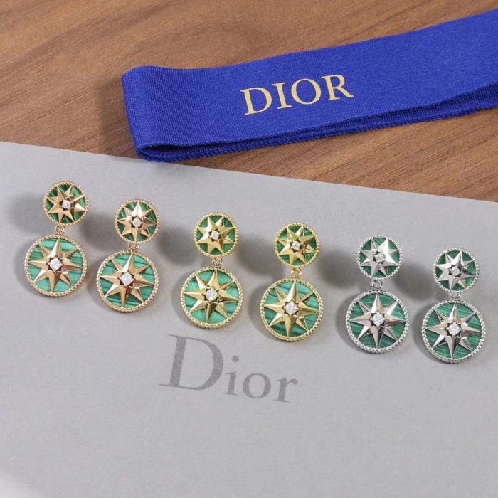 Dior Women CD Rose Des Vents Earring Yellow Gold Diamonds Malachite
