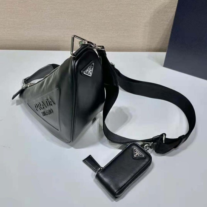 Prada Women Leather Triangle Shoulder Bag-Black
