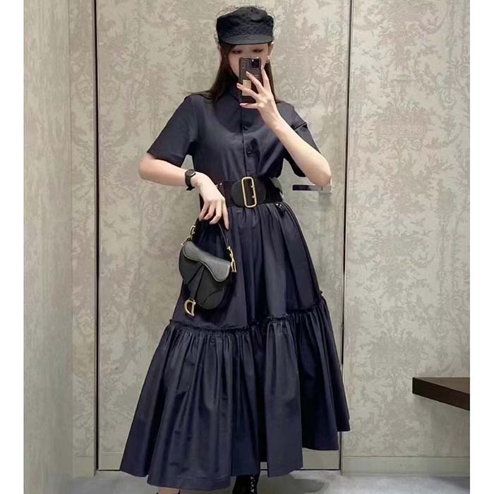 Dior Women CD Saddle Belt Black Smooth Calfskin Technical Fabric 80 MM Width