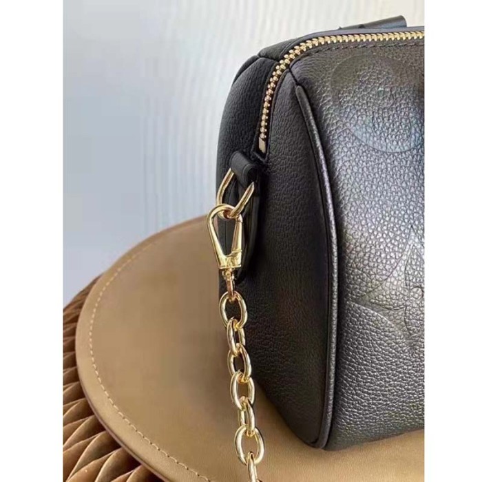 Louis Vuitton LV Women Speedy Bandoulière 20 Black Embossed Grained Cowhide Leather