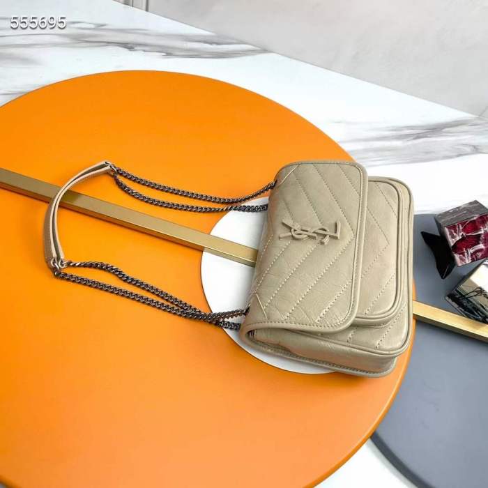 Saint Laurent YSL Women Niki Baby Vintage Leather Beige Calfskin Brass