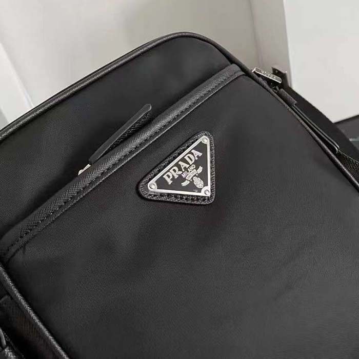 Prada Unisex Re-Nylon Saffiano Shoulder Bag Black Zipper Closure Fabric Leather