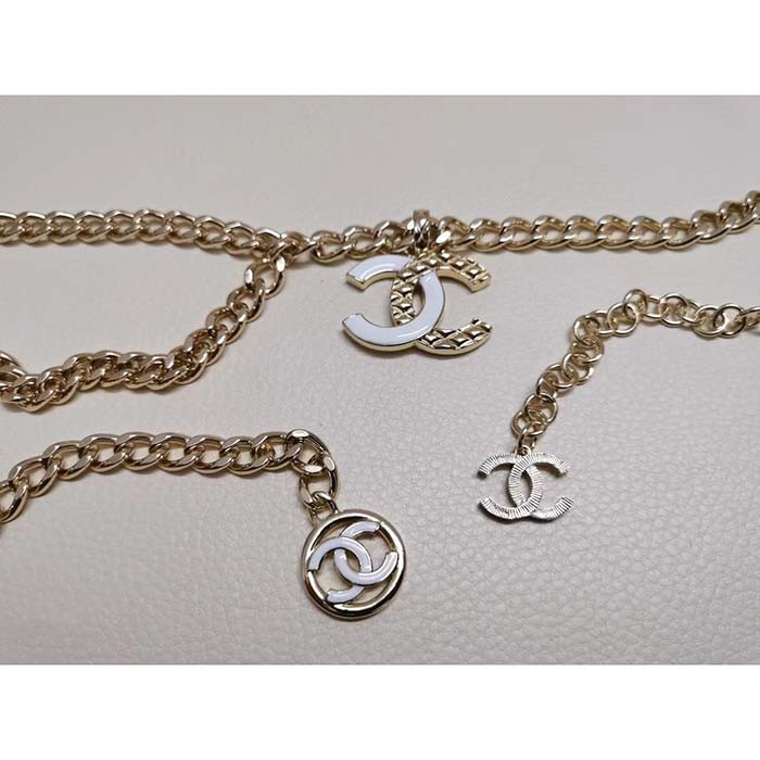 Chanel Women CC Belt Gold Tone Metal White Chanel Logo
