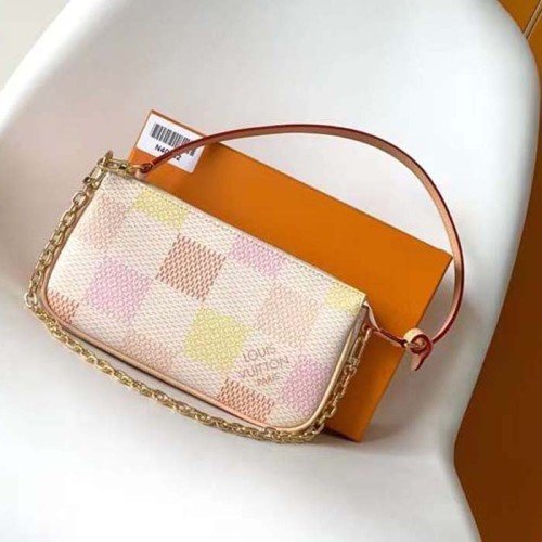 Louis Vuitton LV Women Pochette Accessoires Peach Pink Damier Coated Canvas N40642