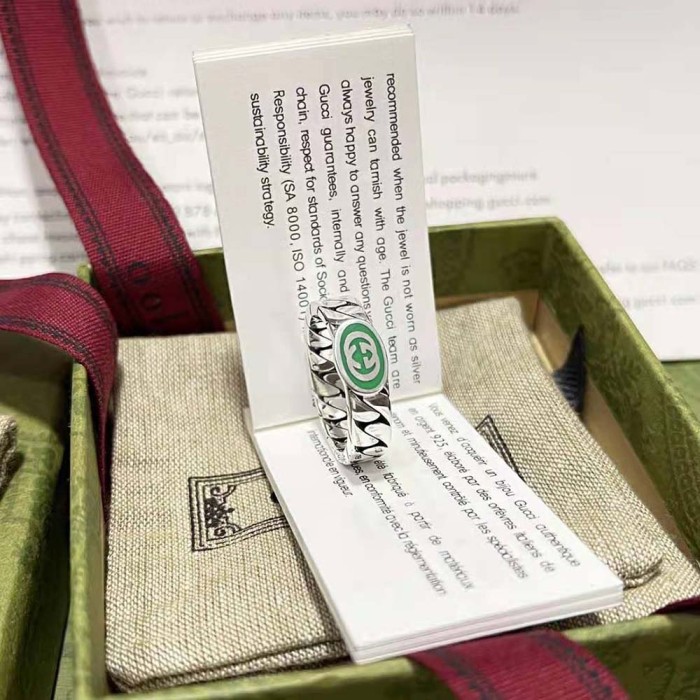 Gucci Women Interlocking G Enamel Ring-Green