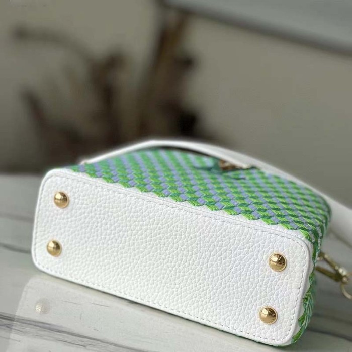 Louis Vuitton LV Women Capucines Mini White Green Taurillon Leather Textile Embroidery