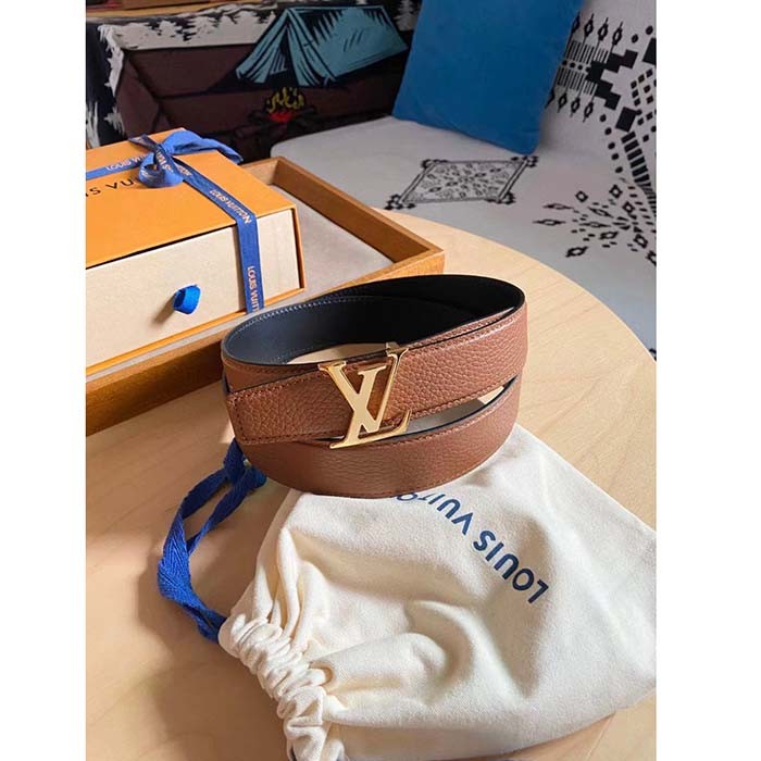 Louis Vuitton Unisex LV Heritage 35 MM Reversible Belt Cognac Black Leather