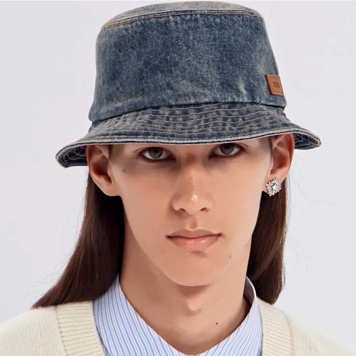 Dior Unisex CD Dior Denim Bucket Hat Blue Cotton Denim