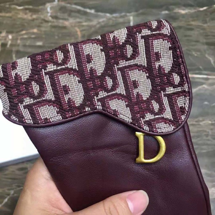 Dior Women Saddle Gloves Navy Blue Smooth Lambskin