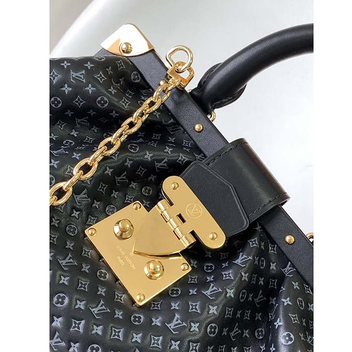 Louis Vuitton LV Women Monogram Clutch Black Calfskin Leather S-Lock